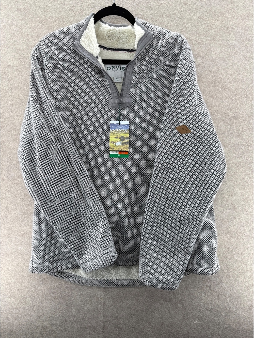 Orvis Sherpa Lined Quarter Zip Pullover Sweater Gray XL NWT Cozy Fleece
